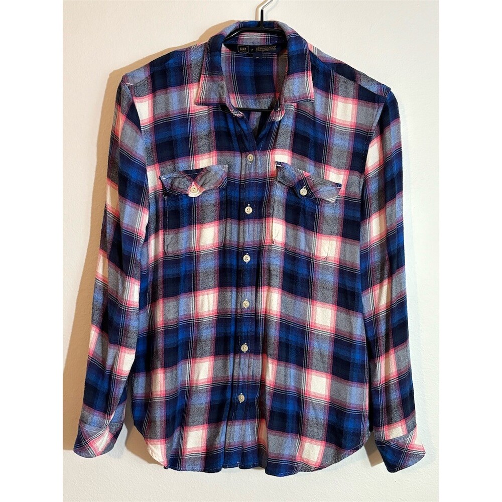 GAP x Pendleton Button-Up Shirt Womens M Plaid Flannel Blue Pink